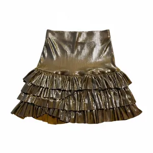 FP One Free People Metallic Gold Tiered Ruffle Mini Skirt thumbnail 7