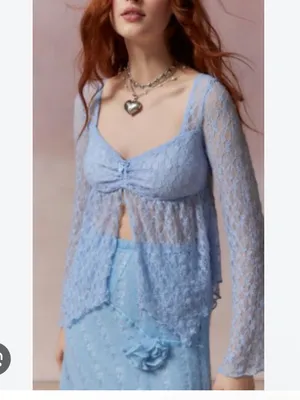 Urban Outfitters Medium NEW Jolene Sheer Lace Babydoll Top Blue Fairy Whimsical thumbnail 2