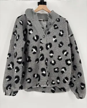 Loft animal print large Sherpa pullover thumbnail 1