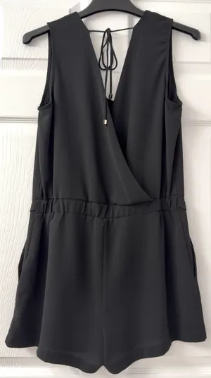 Black Tape Black Women's V-Neck Short Romper With Pockets. M (New without tag) thumbnail 4