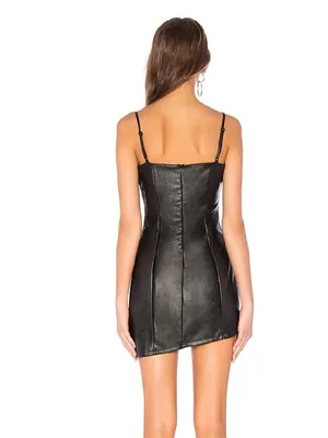 superdown Maritza Black Faux Leather Mini Dress with Spaghetti Straps thumbnail 3
