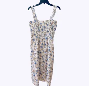 Revolve Heartloom Ronnie Prairie Tier Dress Floral Smocked White Blue Green M thumbnail 3
