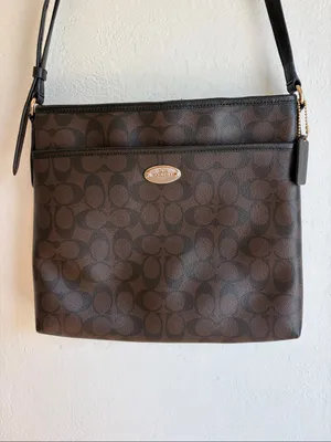 Coach Signature File Crossbody Bag Brown big C logo thumbnail 2