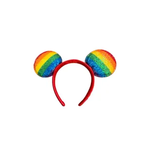 Disney Parks Mickey Mouse Pride Rainbow Glitter Love Ears Headband Red Accessory thumbnail 2