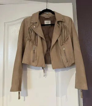 Abercrombie Faux Suede Fringe Cropped Jacket thumbnail 1
