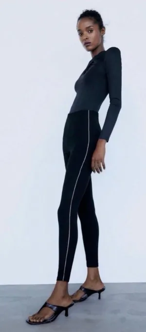 Zara black leggings with rhinestones thumbnail 1