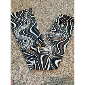 Cider‎ Womens XS Brown Navy Swirl Psychedelic Flare Leg High Waist Retro Pants thumbnail 3