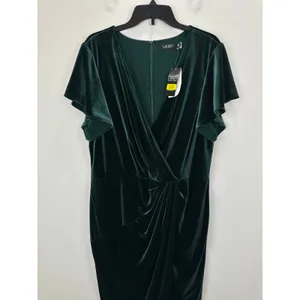 Lauren Ralph Lauren Velvet Flutter Sleeve Cocktail Midi Dress Green US 16 NWT thumbnail 8