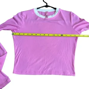 Skims Size M Ringer Long Sleeve Crop‎ Top Bubblegum Pink Soft Lounge Ribbed thumbnail 6