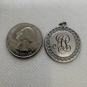 Vintage 1971-1972 Co Capt Peppers Monogrammed Round Scroll Border Pendant Silver thumbnail 5
