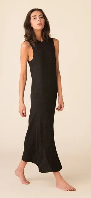 ATM Anthony Thomas Melillo Black Speckled‎ Maxi Pocket Jersey Tank Dress Large thumbnail 1