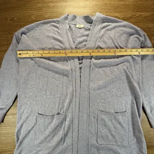 Debut Cardigan Women's Small Gray Open Front Long Knit Duster Pockets Minimalist thumbnail 6