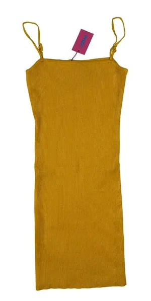 Edikted - Sleeveless Ribbed Bodycon Mini Dress in Mustard Yellow thumbnail 1