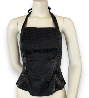 Vintage 90s Prom Halter Top Beads Tie Black Zip-Up‎ Flaws Princess Sleeveless thumbnail 1