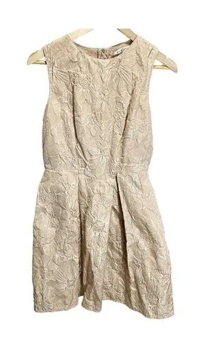 Max‎ Studio 2 Cappuccino Cream Jacquard Office Party Dress Pleated Skirt floral thumbnail 1