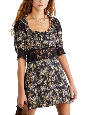 FREE PEOPLE Lucie Mini Dress with Floral Lace Size US 6 New with Tag MSRP $128 thumbnail 1