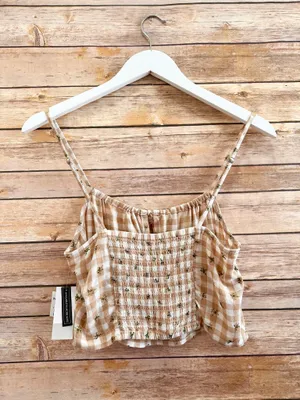 BP Crop Camisole Women’s Size XS Ivory Beige Picnic Check NWT thumbnail 2
