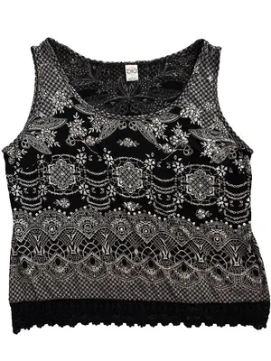 Bila Black & White Ornate Lace-Trim Tank Top thumbnail 1