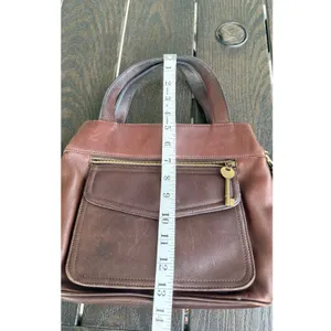 Vintage Y2K Fossil 1954 Brown Leather Crossbody Satchel Key Charm Purse Granny thumbnail 14