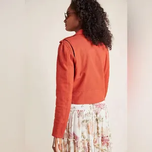 FRYE x Anthropologie Cropped Vita Cotton Moto Jacket in Burnt Cedar‎ Size XS thumbnail 5
