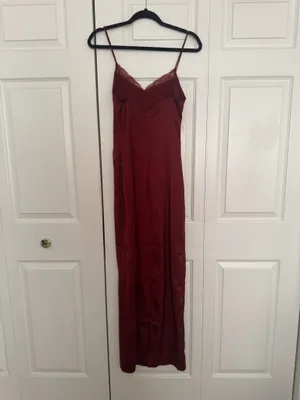 Meshki Deep Wine Red Lace Cutout Satin Effect Maxi Dress thumbnail 7