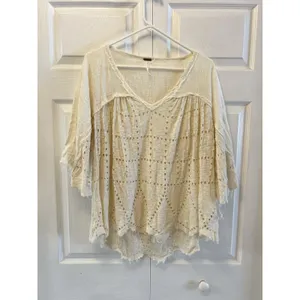 Free People "Summer Lovin" Linen Blend Frayed Trim Top Blouse Size XS $128‎ thumbnail 4