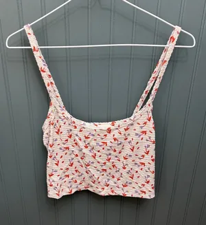 Free People Smocked Floral Crop Tank Top‎ White Red Purple Women's Size M thumbnail 1