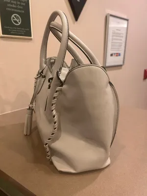 London Fog Cream Leather Tote with Tassel Accent thumbnail 7