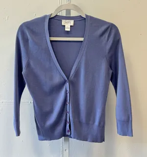 Ann Taylor LOFT Periwinkle Blue 100% Pima Cotton V-Neck Cardigan Sweater Small thumbnail 1