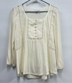 American Eagle outfitters boho crochet oversized eyelet blouse size large thumbnail 1