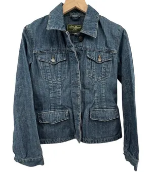 Vintage Eddie Bauer Women Small Trucker Jean Buttoned‎ Jacket Medium Wash Denim thumbnail 1