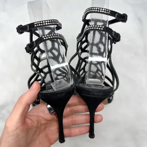 Sergio Rossi Vintage Y2K Studded Spider Web Strappy Sandal Heels Black Widow 36 thumbnail 9