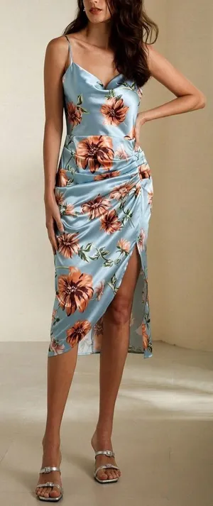 Women Floral Blue Midi dress Size‎ Medium thumbnail 1
