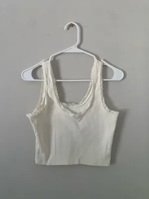 Roxy Lace Trim Cream Crop Top Tank thumbnail 2
