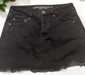 American Eagle Black Denim Button Fly Skirt Size 4 thumbnail 1