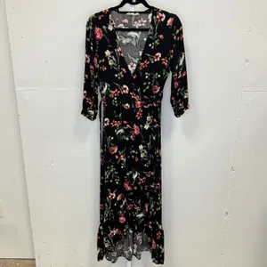 Lovestitch Hi-Low Wrap Maxi Dress High Low Ruffle Floral‎ Black Red Medium thumbnail 2