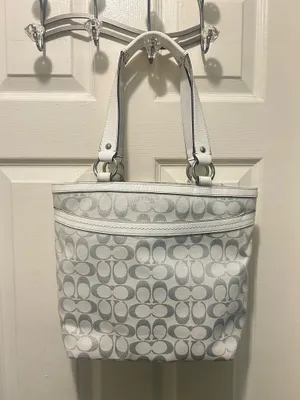 COACH White and Silver Shimmer Signature C Shoulder Purse thumbnail 5