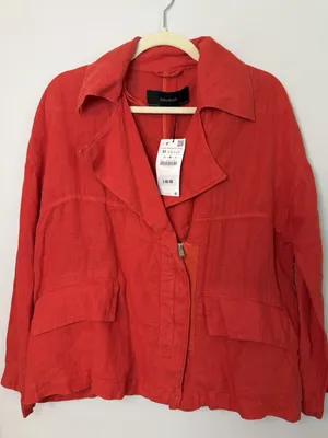 Zara 100% Linen Zip From Blazer Light Jacket Orange Sz M NWT thumbnail 1