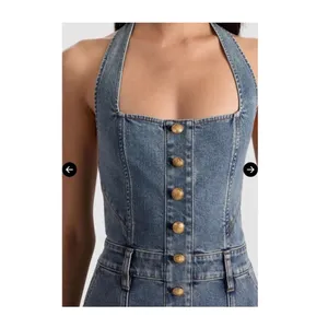Alice + Olivia Pennie halter denim bootcut jumpsuit 29 thumbnail 6