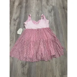 Blogilates Sweetheart Babydoll Dress Pink Gingham Floral Mesh Mini Medium New thumbnail 4