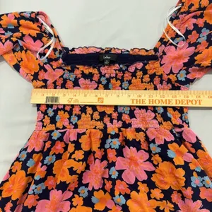 Lulus Navy Pink Orange Floral Smocked Puff Sleeve Mini Dress Size M‎ thumbnail 5