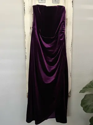 Lulus Glamorous Celebrations Dark Purple Velvet Strapless Tulip Dress size small thumbnail 5