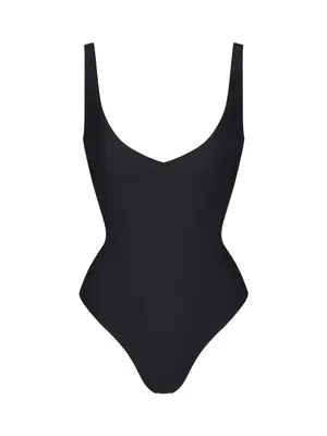 SKIMS $88 NWT UNLINED PLUNGE THONG BODYSUIT in Onyx black L thumbnail 4