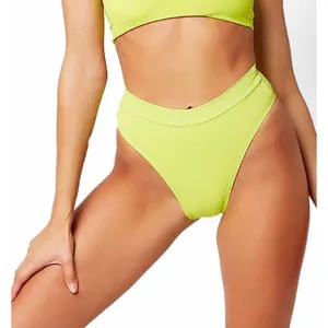 L*SPACE Frenchi Bitsy Cut Bikini‎ Bottom Large Green Neon High Waist Ribbed New thumbnail 2