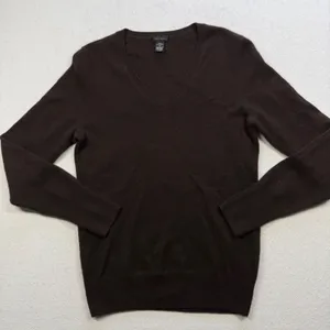 Only Mine 100% Cashmere Sweater Women’s Small Brown 2-Ply V-Neck Pullover thumbnail 1