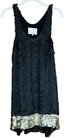 3.1 Phillip Lim Matte Black Gold Paillette Sequin Mini Dress Size 8 Party NYE thumbnail 1