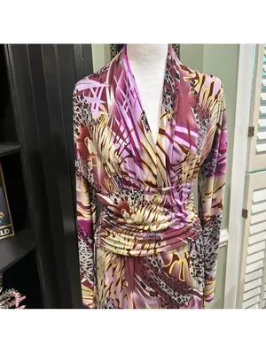 Ashro Tropical Purple and Burgundy Bodycon Dress Size Small thumbnail 2