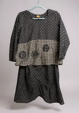 Tulip Women's Polka Dot Gingham Patchwork‎ Boho Style Top & Skirt Set XS thumbnail 1