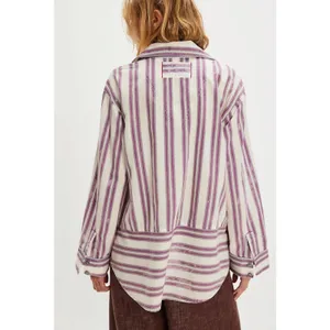 Free People Bohemian Preppy Pullover Shirt Tunic Ivory Stripes Coastal Medium thumbnail 3