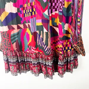 FARM RIO Long Sleeves Mixed Abstract Patches Button Front Mini Dress Small Boho thumbnail 6